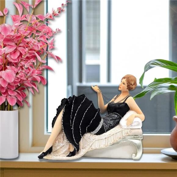 Victorian Style Lady Camille Lying On Sofa Resin Art Figurine, 9" - Picture 5 of 5